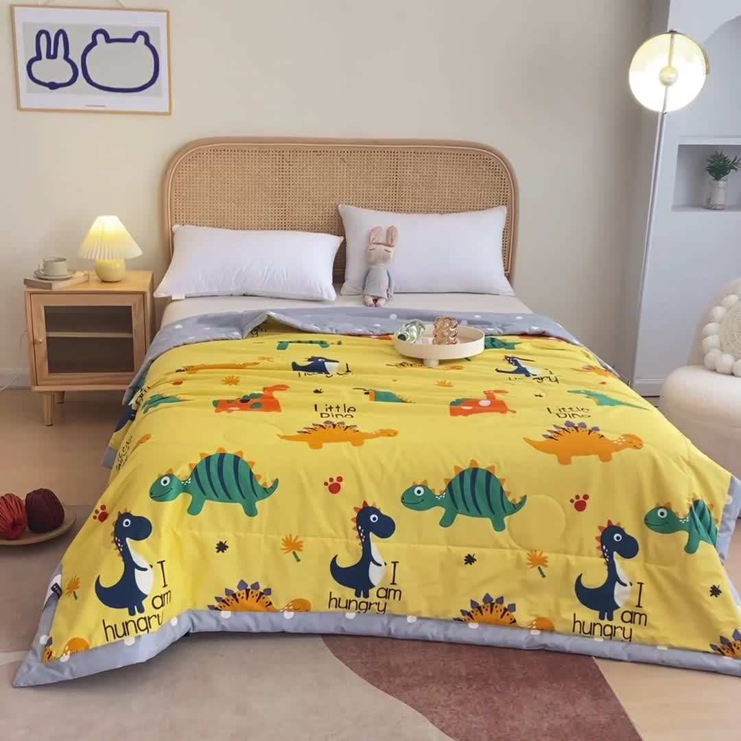 91家纺网 家纺一手货源 找家纺 小虾米 2022新款40支纯棉印花夏被被子被芯 恐龙沃德-黄