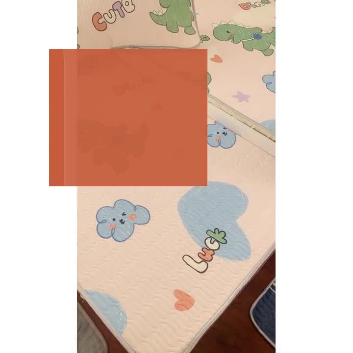 91家纺网 家纺一手货源 找家纺 小虾米 2022新款可定制凉感丝0.4乳胶凉席床笠三件套 小恐龙粉