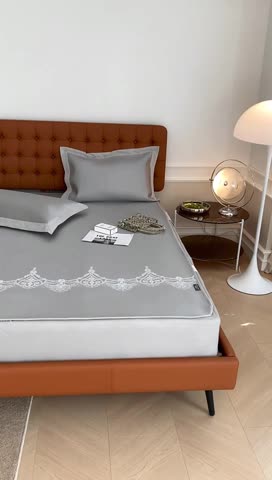 91家纺网 家纺一手货源 找家纺 本希 2022新款高端床笠款水洗冰丝席-简约款 蕾丝-灰床笠款