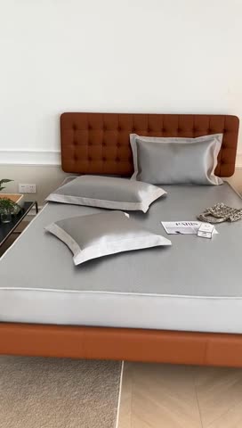 91家纺网 家纺一手货源 找家纺 本希 2022新款高端床笠款水洗冰丝席-简约款 S纹-咖床笠款