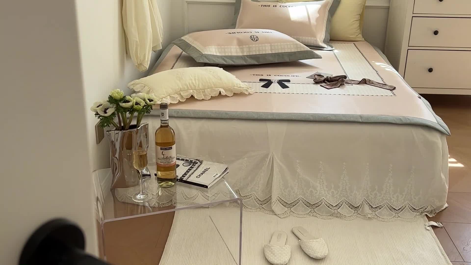 91家纺网 家纺一手货源 找家纺 昔可 2022新款高端大版数码印花冰沐丝养生席 赫本蝴蝶结