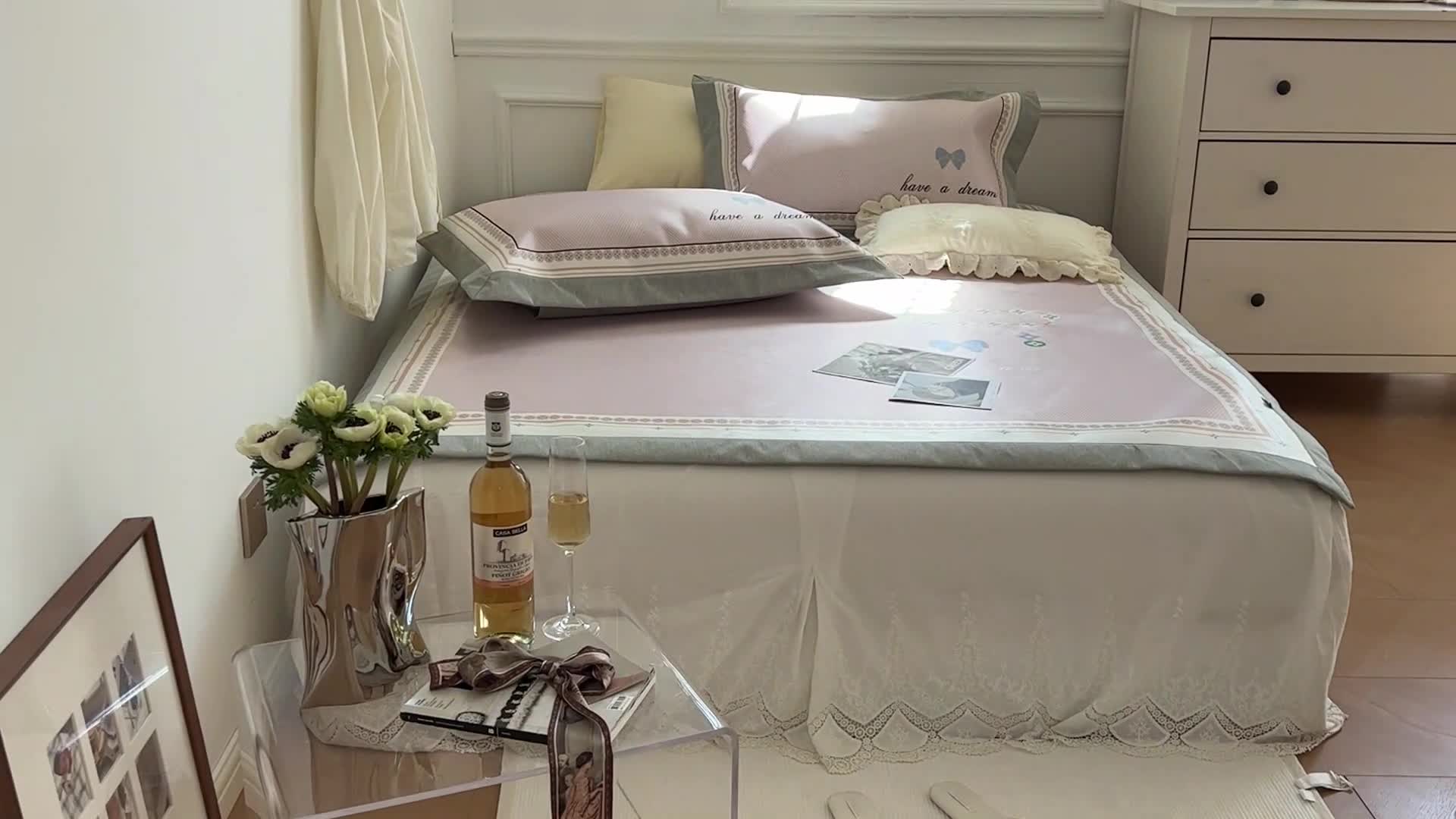 91家纺网 家纺一手货源 找家纺 昔可 2022新款高端大版数码印花冰沐丝养生席 蝴蝶结手链