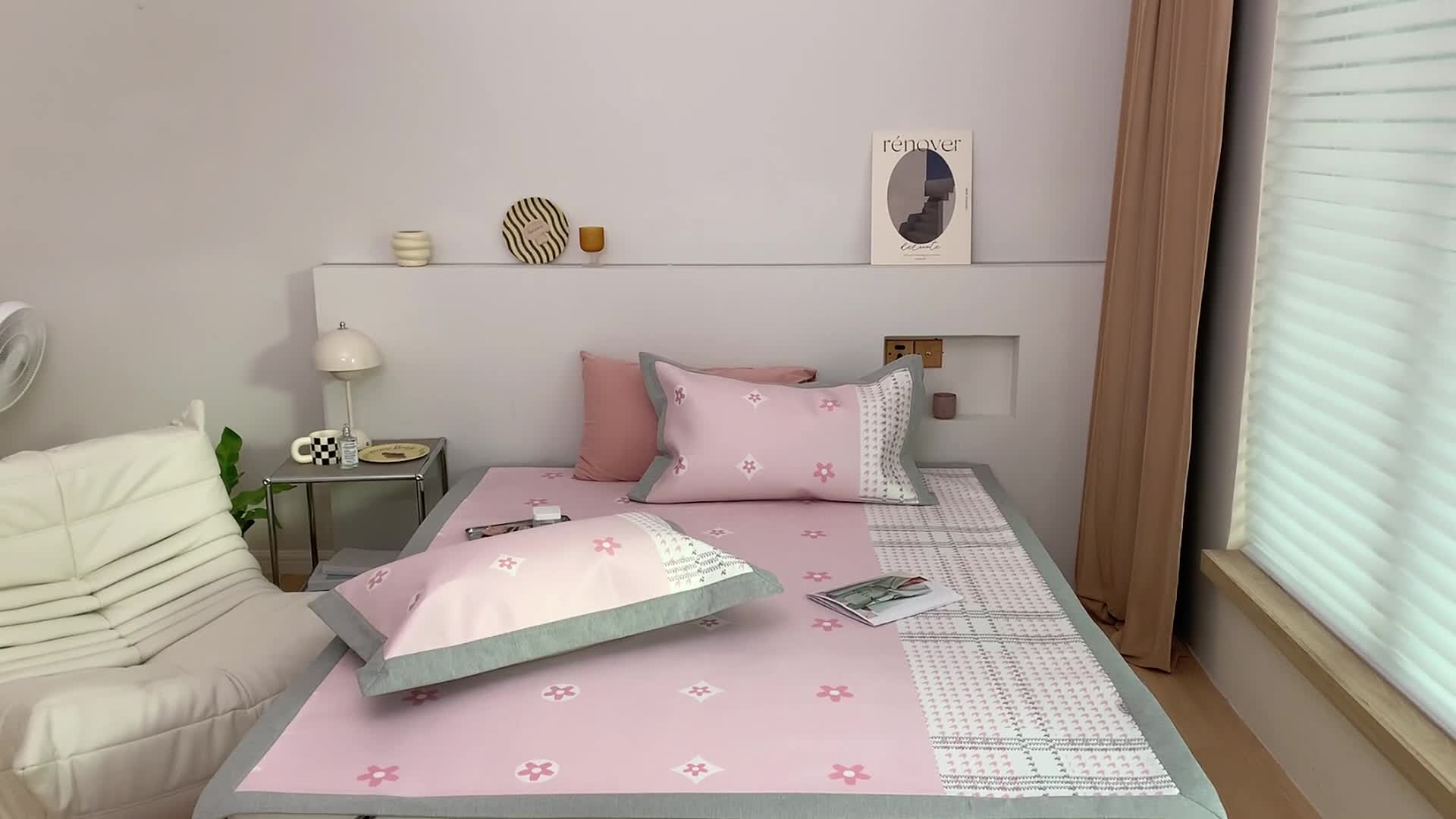 91家纺网 家纺一手货源 找家纺 昔可 2022新款高端大版数码印花冰沐丝养生席 香气粉