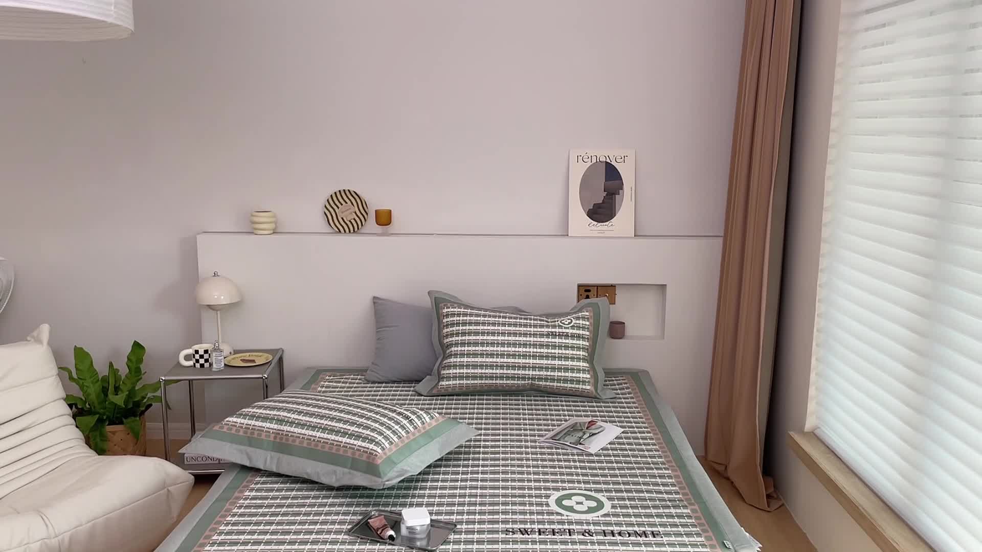 91家纺网 家纺一手货源 找家纺 昔可 2022新款高端大版数码印花冰沐丝养生席 香香四叶花绿