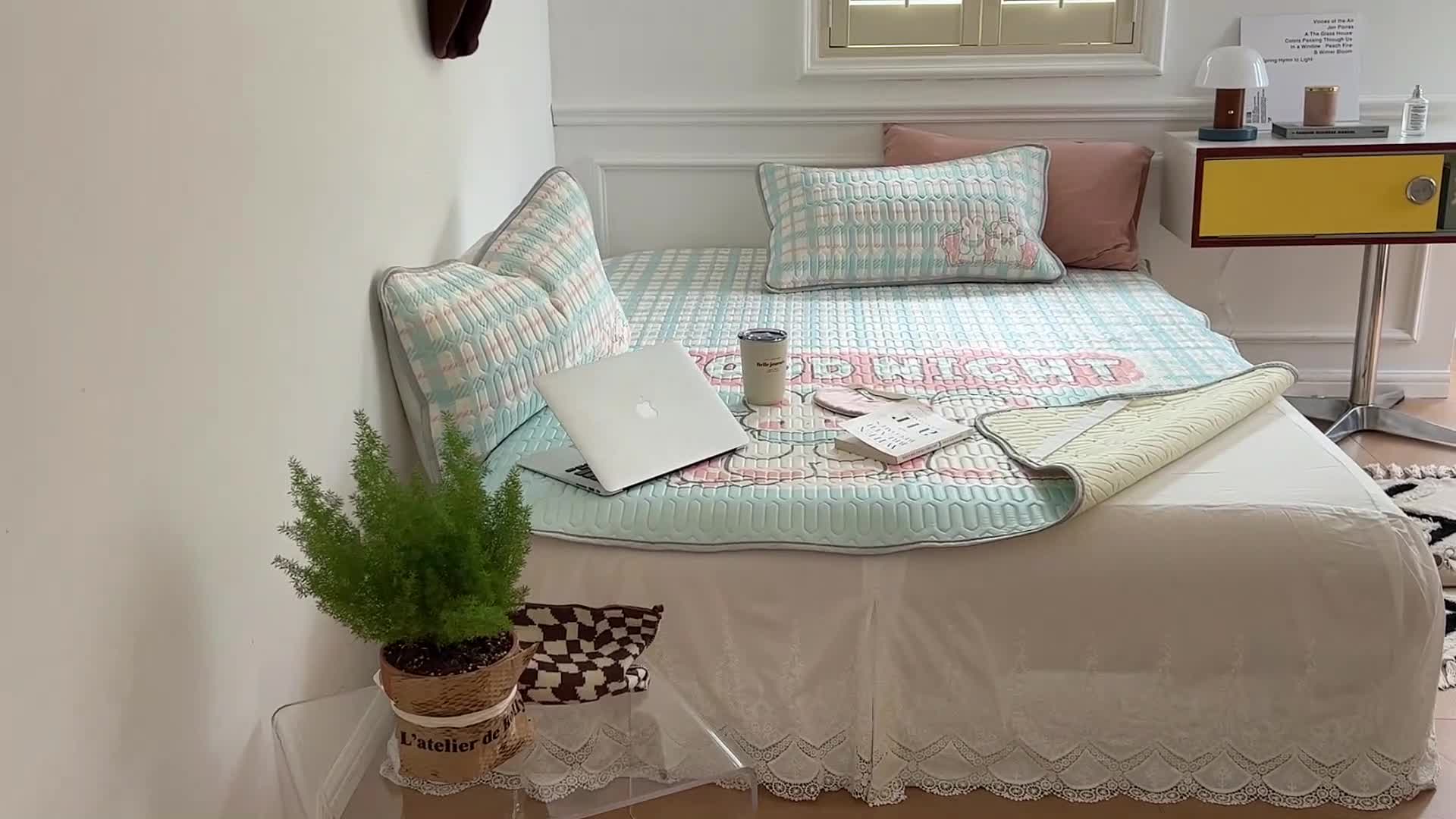 91家纺网 家纺一手货源 找家纺 昔可 2022新款大版印花乳胶凉席 晚安宝贝