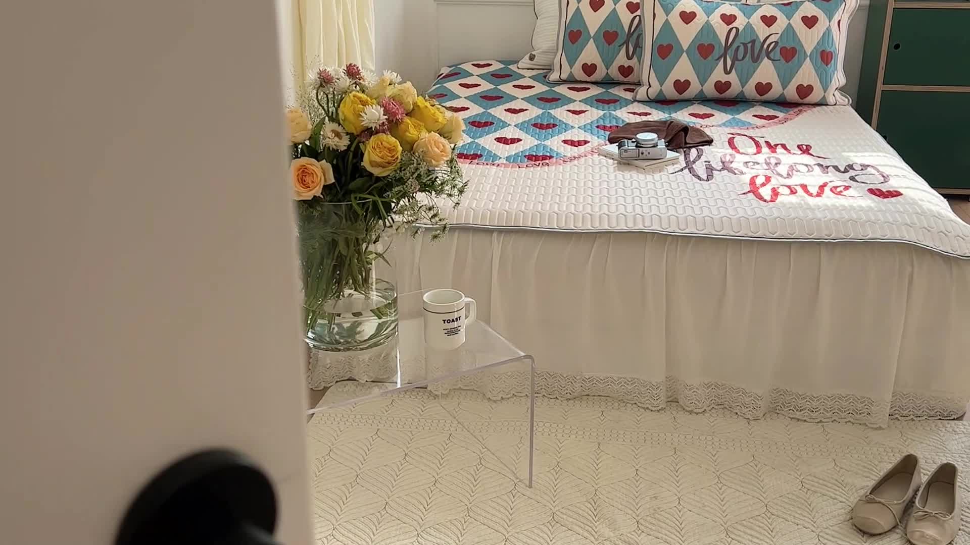 91家纺网 家纺一手货源 找家纺 昔可 2022新款大版印花乳胶凉席 拼接爱心