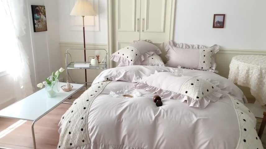 91家纺网 家纺一手货源 找家纺 玛奇朵 2022新款韩式小香风40S水洗棉-赛琳系列 赛琳-月光灰