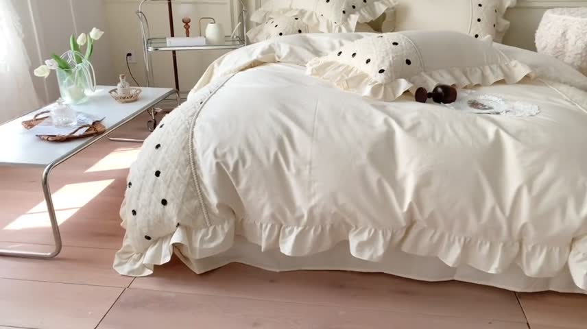 91家纺网 家纺一手货源 找家纺 玛奇朵 2022新款韩式小香风40S水洗棉-赛琳系列 赛琳-奶昔白