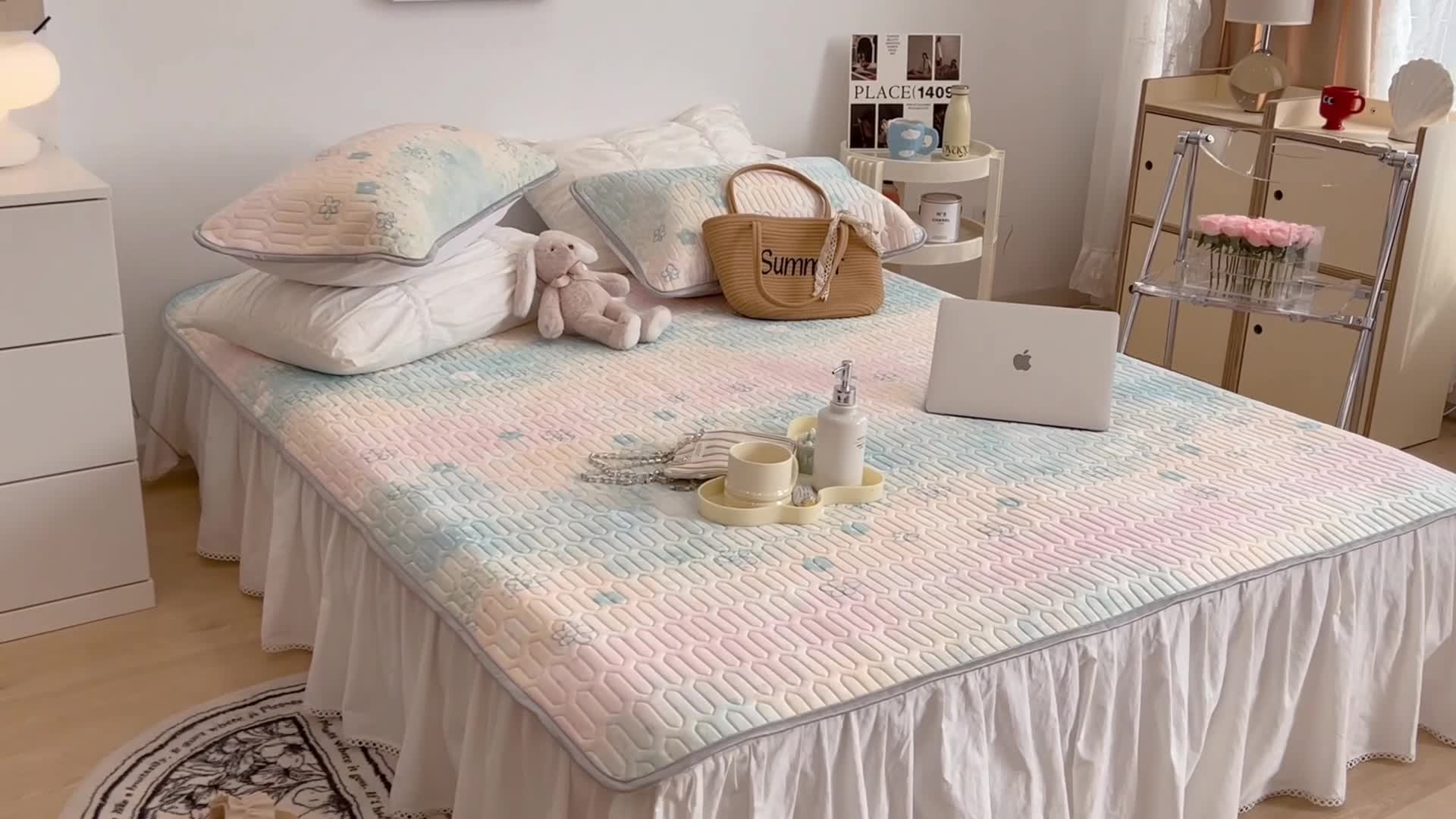 91家纺网 家纺一手货源 找家纺 昔可 2022新款圆网乳胶凉席 晕染夏日