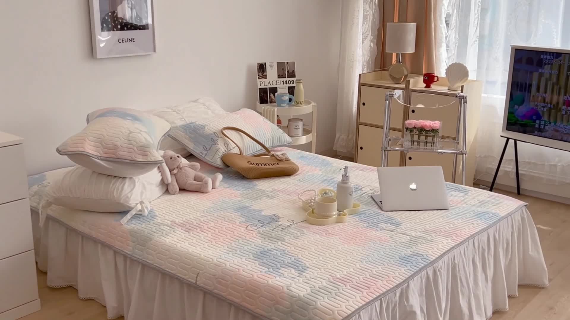 91家纺网 家纺一手货源 找家纺 昔可 2022新款圆网乳胶凉席 晕染马卡龙