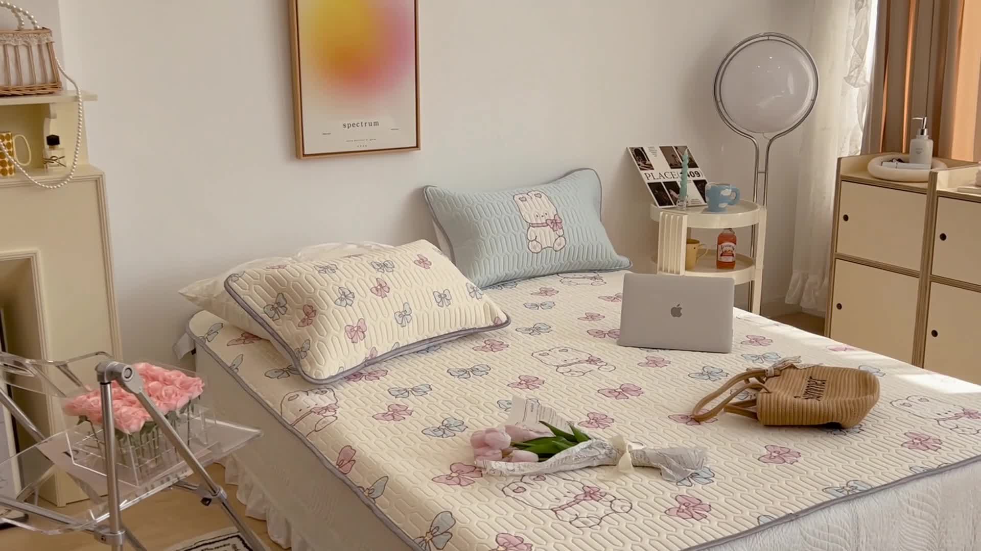 91家纺网 家纺一手货源 找家纺 昔可 2022新款圆网乳胶凉席 兔子蝴蝶结