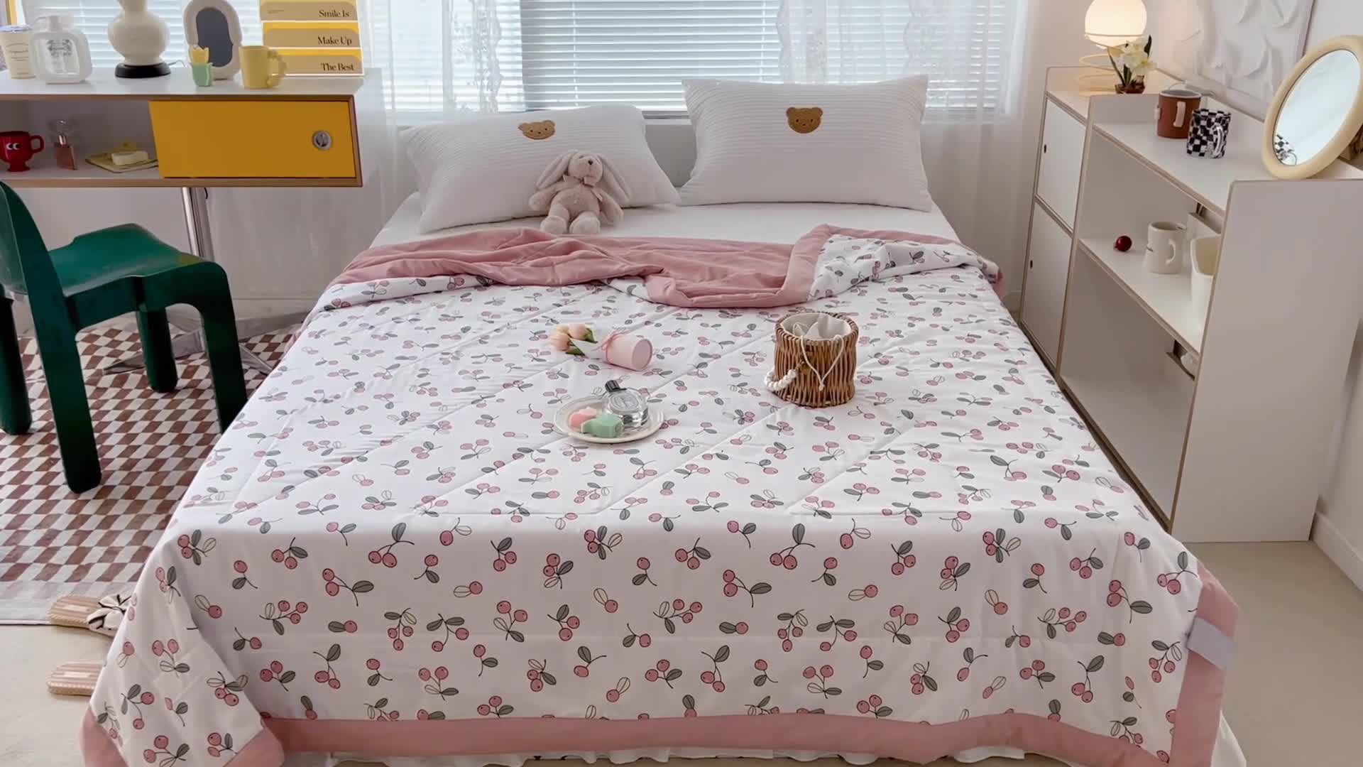 91家纺网 家纺一手货源 找家纺 昔可 2022新款水洗亲肤夏被子被芯 夏日粉樱桃