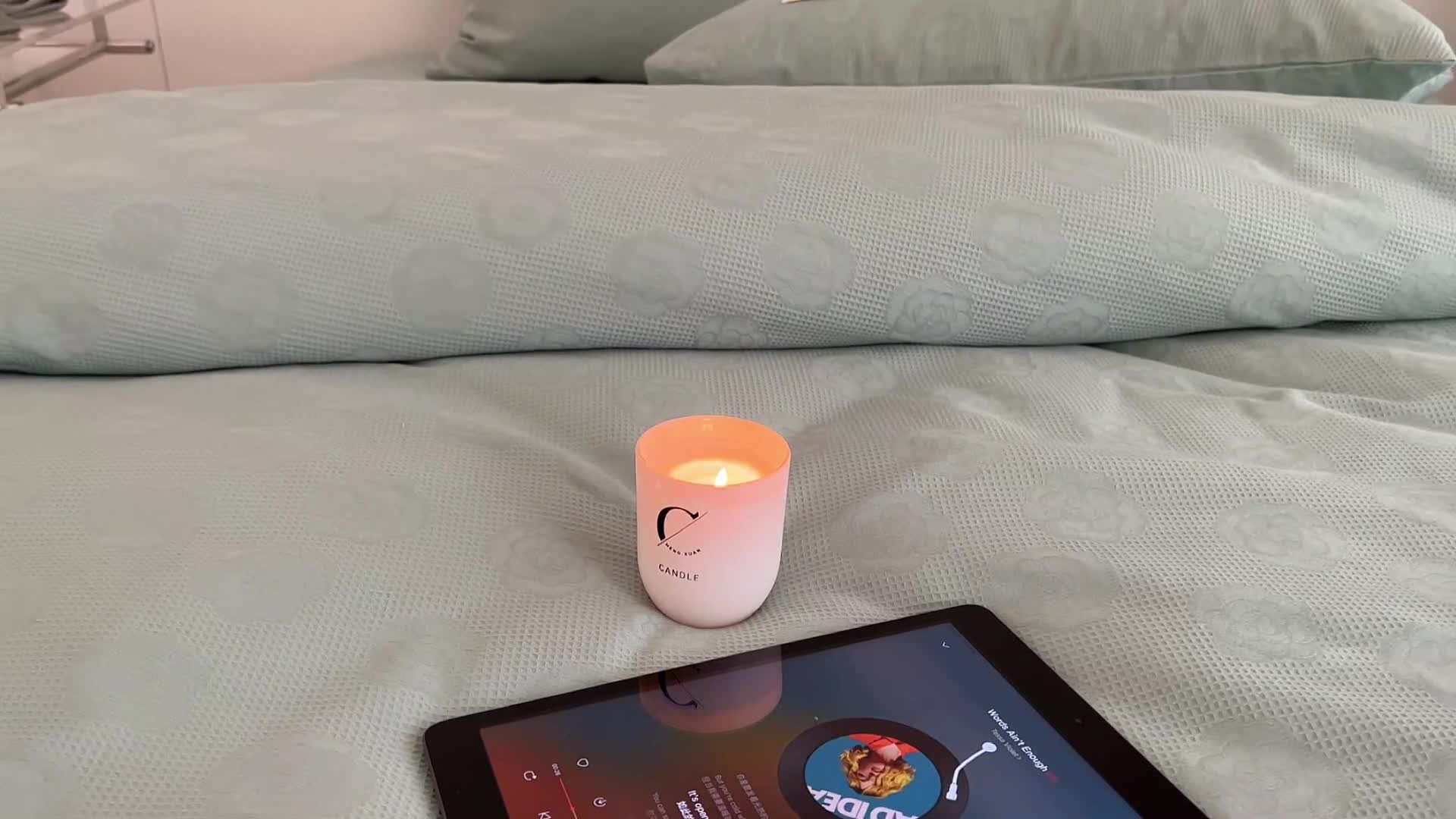 91家纺网 家纺一手货源 找家纺 昔可 2022新款60支水洗棉华夫格提花四件套拍法二 山茶薄荷绿