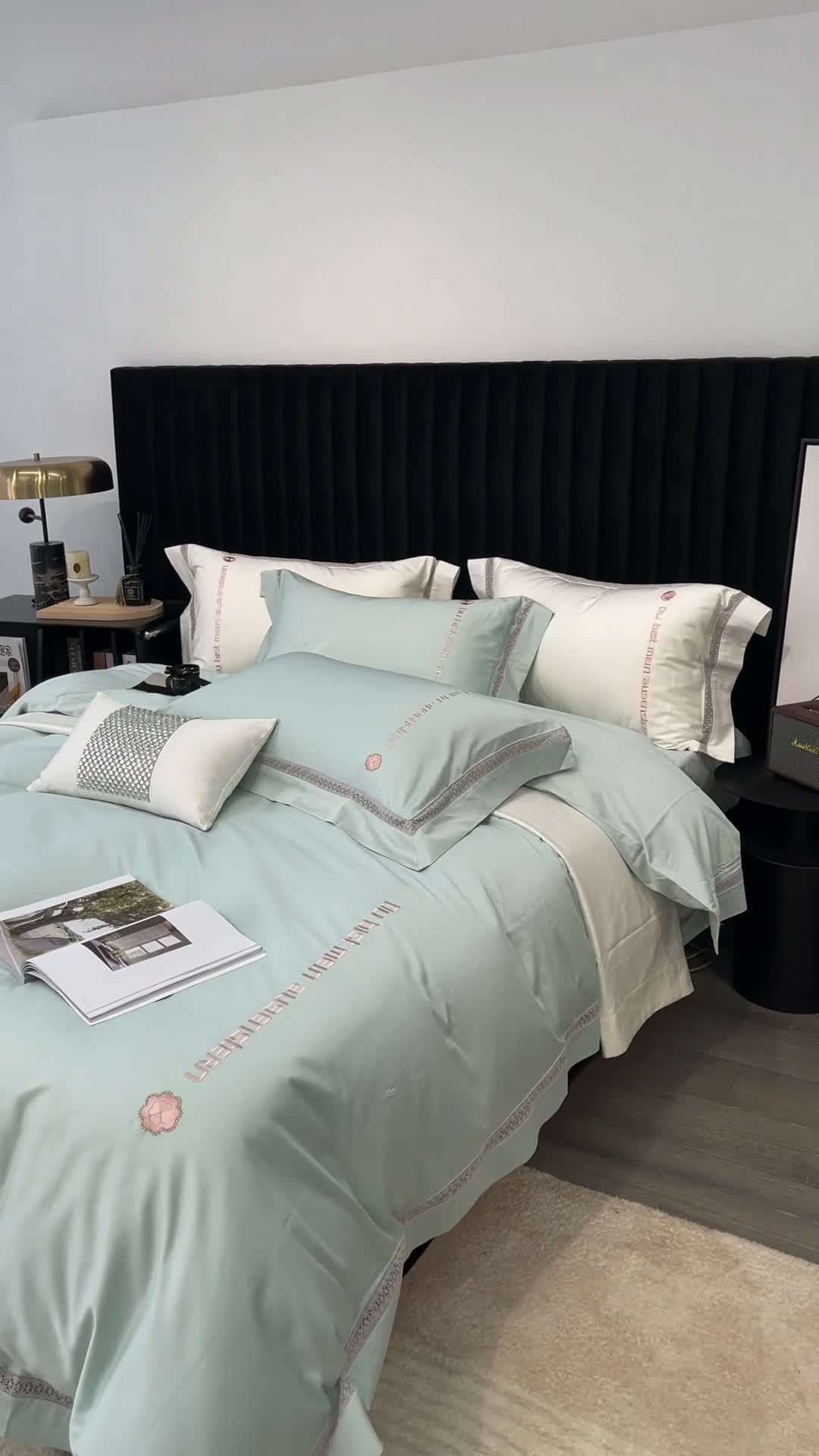 91家纺网 家纺一手货源 找家纺 缔缦家纺 2022新款100s澳棉刺绣系列四件套-情深 情深-绿