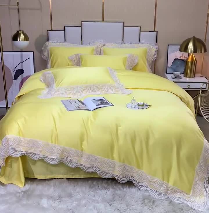 91家纺网 家纺一手货源 找家纺 缔缦家纺 2022新款100s澳棉刺绣系列四件套-依恋 依恋-黄