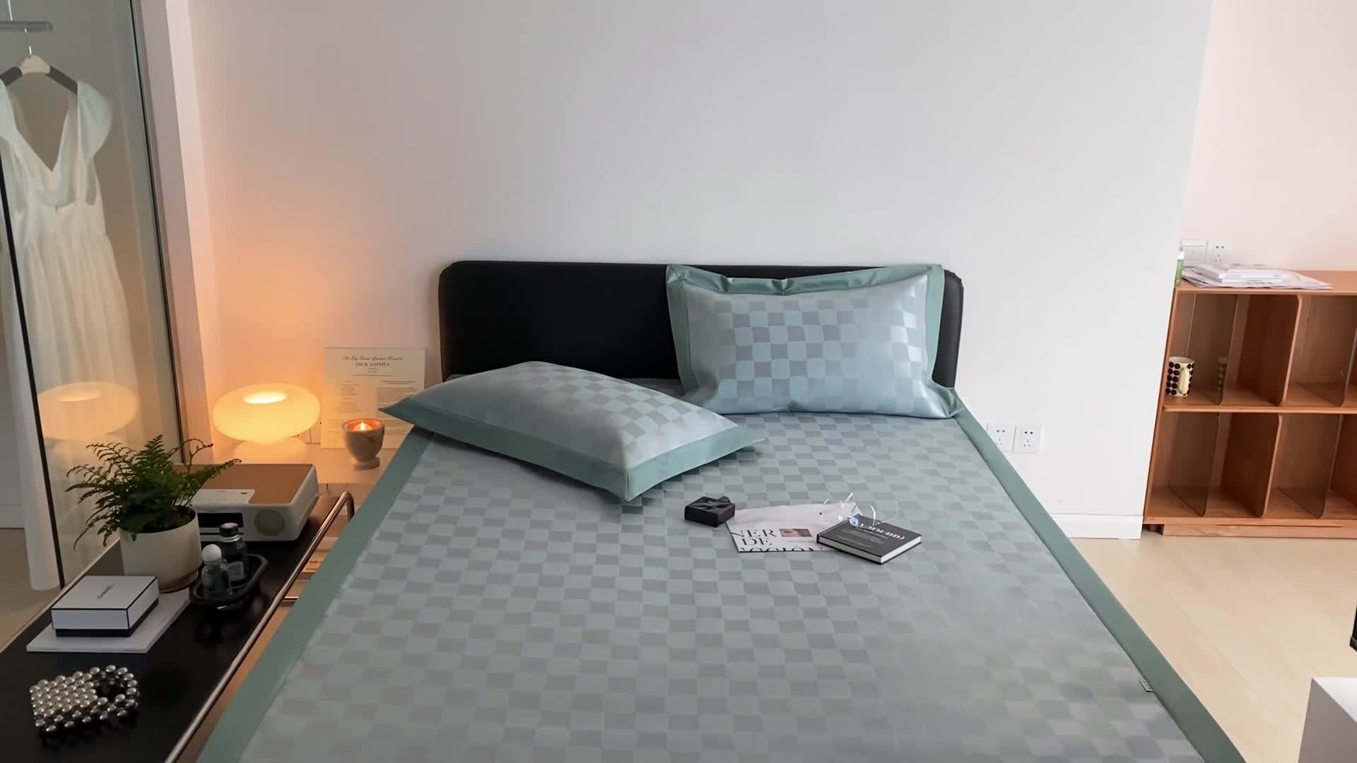 91家纺网 家纺一手货源 找家纺 昔可 2022新款900D水洗提花养生凉席 异形格-绿