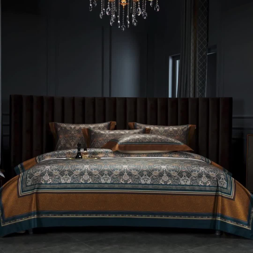 91家纺网 家纺一手货源 找家纺 缔缦家纺 2022新款长绒棉数码印花四件套 菲欧娜