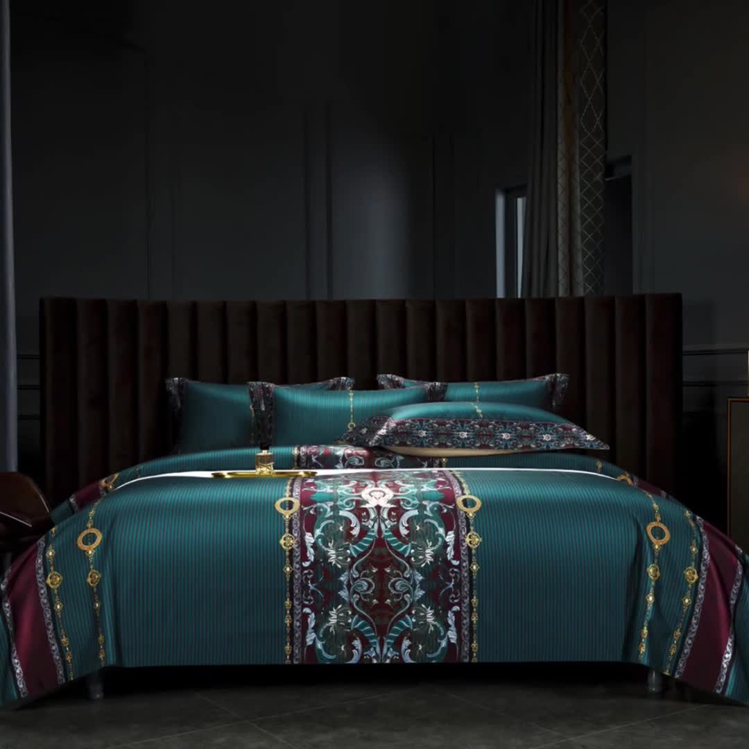 91家纺网 家纺一手货源 找家纺 缔缦家纺 2022新款长绒棉数码印花四件套 瑰丽