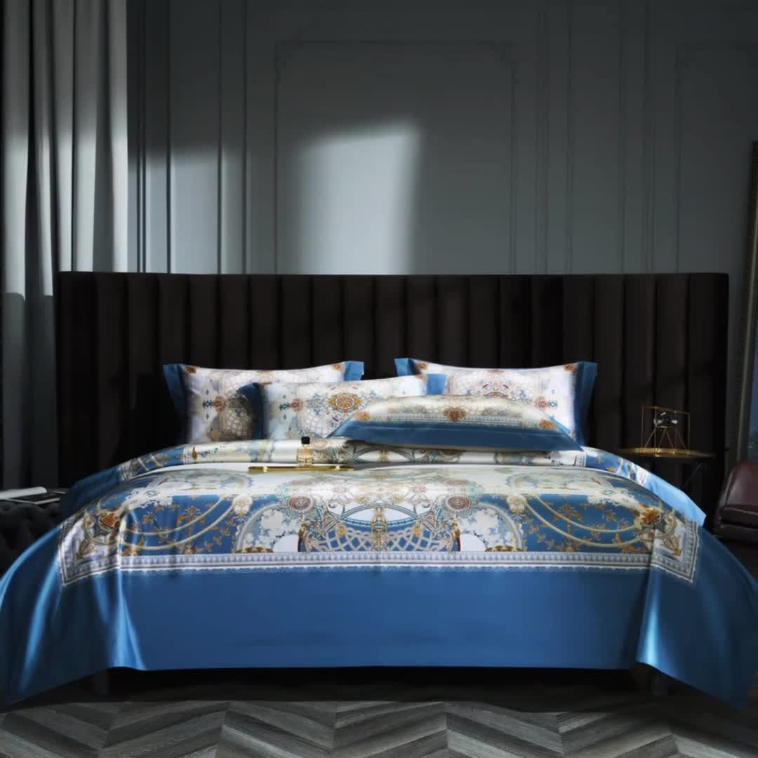 91家纺网 家纺一手货源 找家纺 缔缦家纺 2022新款长绒棉数码印花四件套 塞纳花园