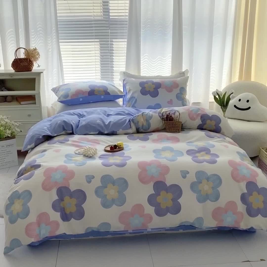 91家纺网 家纺一手货源 找家纺 优彩 2022新款全棉13372油画风系列四件套 春天花花