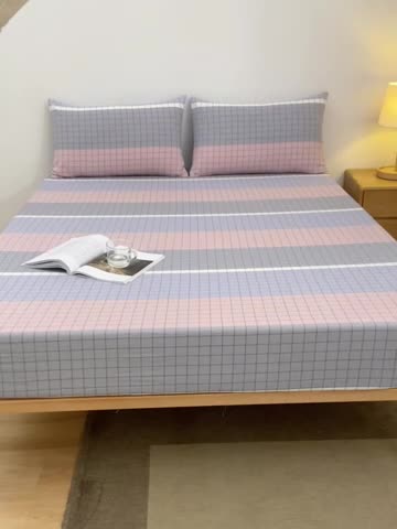 91家纺网 家纺一手货源 找家纺 雪云美 2024新款A类色织纯棉水洗棉100%新疆棉全棉床笠 马丁粉