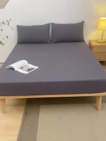 91家纺网 家纺一手货源 找家纺 雪云美 2024新款A类色织纯棉水洗棉100%新疆棉全棉床笠 灰小方格