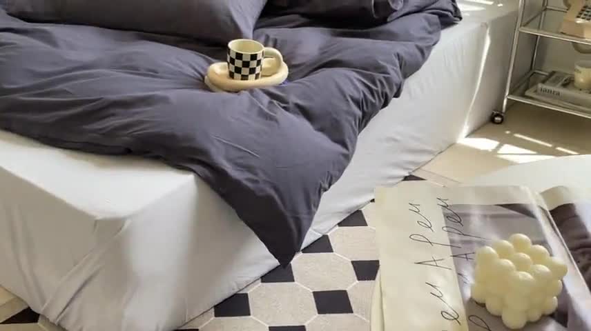 91家纺网 家纺一手货源 找家纺 新款40s全棉水洗棉四件套纯色碎花混搭纯棉午后-蓝灰+浅蓝