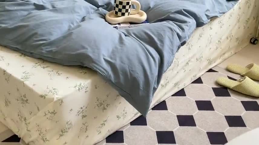 91家纺网 家纺一手货源 找家纺 新款40s全棉水洗棉四件套纯色碎花混搭纯棉 素瑾-雾蓝+栀子