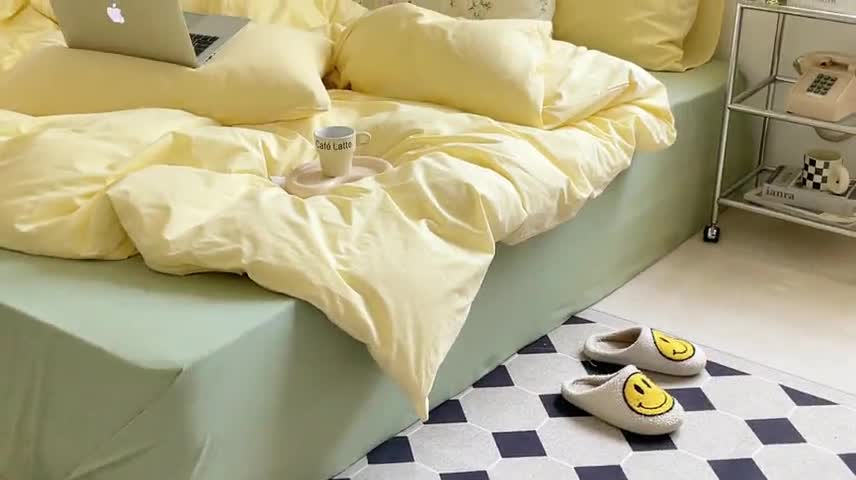 91家纺网 家纺一手货源 找家纺 新款40s全棉水洗棉四件套纯色碎花混搭纯棉奶油栀子奶茶+抹茶