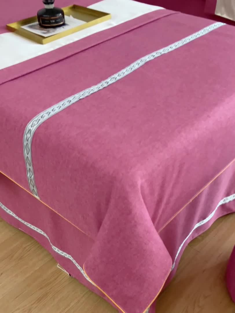 91家纺网 家纺一手货源 找家纺 莉人坊 2023彩棉麻美容床罩四件套批发 珊娜酒红