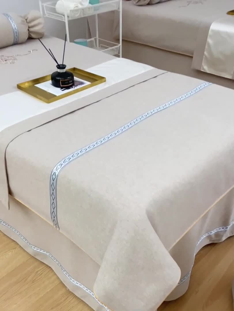 91家纺网 家纺一手货源 找家纺 莉人坊 2023彩棉麻美容床罩四件套批发 香奈尔驼