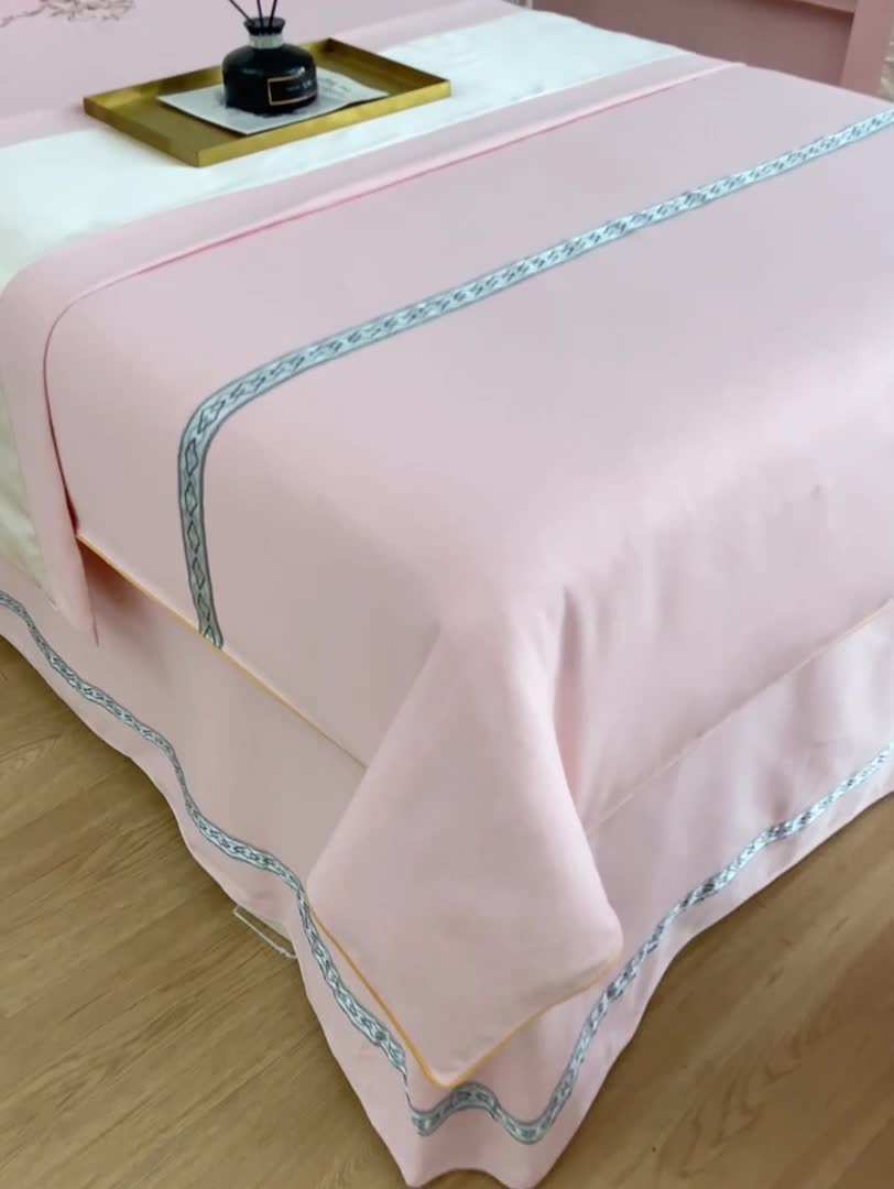 91家纺网 家纺一手货源 找家纺 莉人坊 2023彩棉麻美容床罩四件套批发 雅诗玉粉