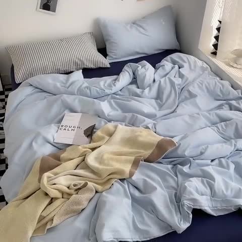 91家纺网 家纺一手货源 找家纺 总曼谷家纺 新款ins风双拼小红书同款混搭床上四件套