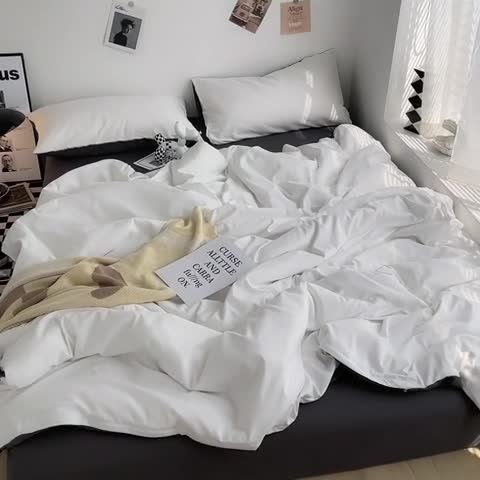 91家纺网 家纺一手货源 找家纺 曼谷家纺 新款ins风双拼小红书同款混搭床上四件套 双拼-奶白深灰