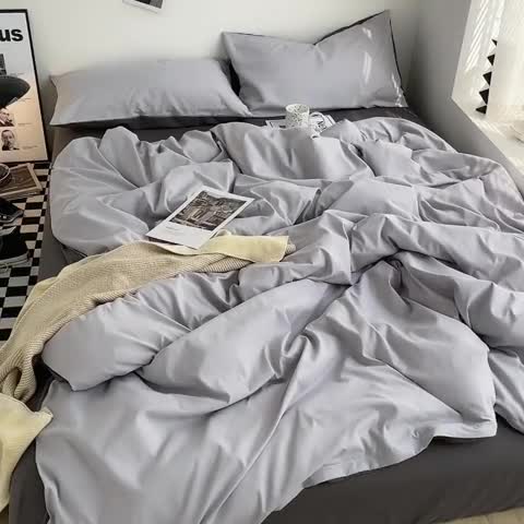 91家纺网 家纺一手货源 找家纺 曼谷家纺 新款ins风双拼小红书同款混搭床上四件套 双拼-浅灰深灰