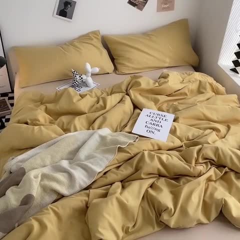91家纺网 家纺一手货源 找家纺 曼谷家纺 新款ins风双拼小红书同款混搭床上四件套 双拼-炭烤起司