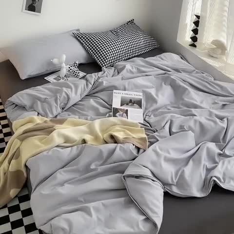 91家纺网 家纺一手货源 找家纺 曼谷家纺 新款ins风双拼小红书同款混搭床上四件套 威尼斯-黑小格