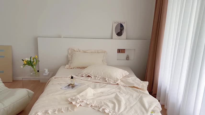 91家纺网 家纺一手货源 找家纺 昔可 2022新款60支水洗棉华夫格夏被 四花格米白