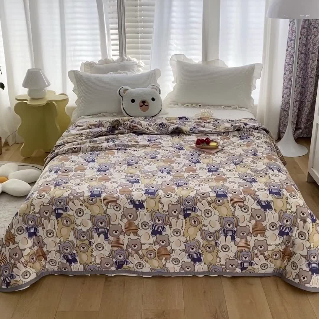 91家纺网 家纺一手货源 找家纺 梦享生活家居 2022新款针织棉卡通大豆夏被 森林日记