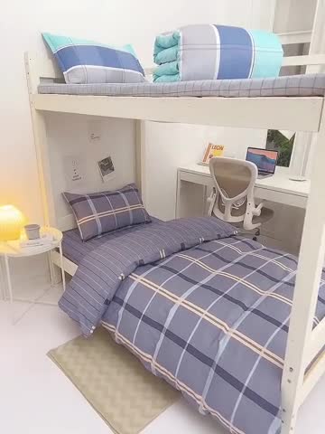 91家纺网 家纺一手货源 找家纺 牛魔王 2022新款12868大学生全棉三件套羽丝棉六件套 条纹之旅