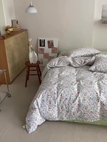 91家纺网 家纺一手货源 找家纺 棉眠 2022春夏新款全棉混搭四件套 绿可可（枕套可混搭可碎花）