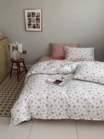 91家纺网 家纺一手货源 找家纺 棉眠 2022春夏新款全棉混搭四件套 松饼小姐（枕套可混搭可碎花）