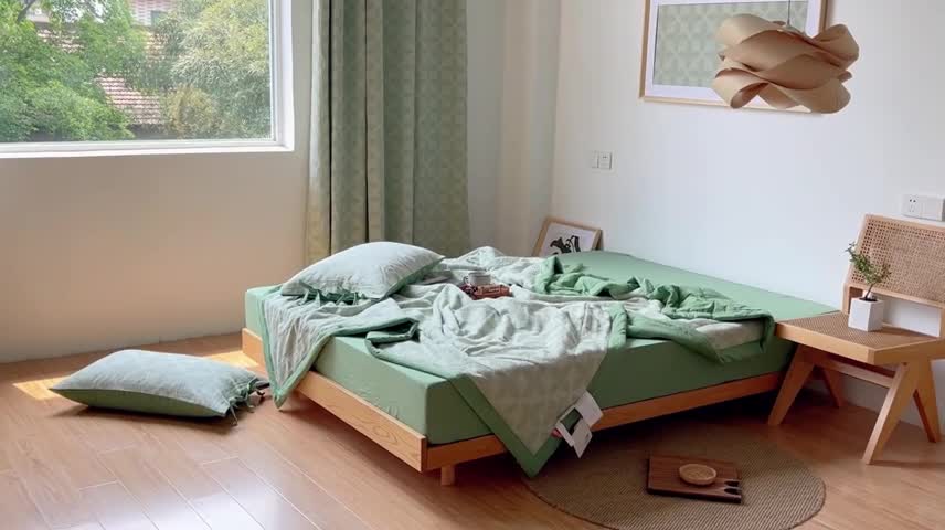 91家纺网 家纺一手货源 找家纺 安莱生活 2022新款双层纱四叶草色织大提花夏被 四叶草嫩绿