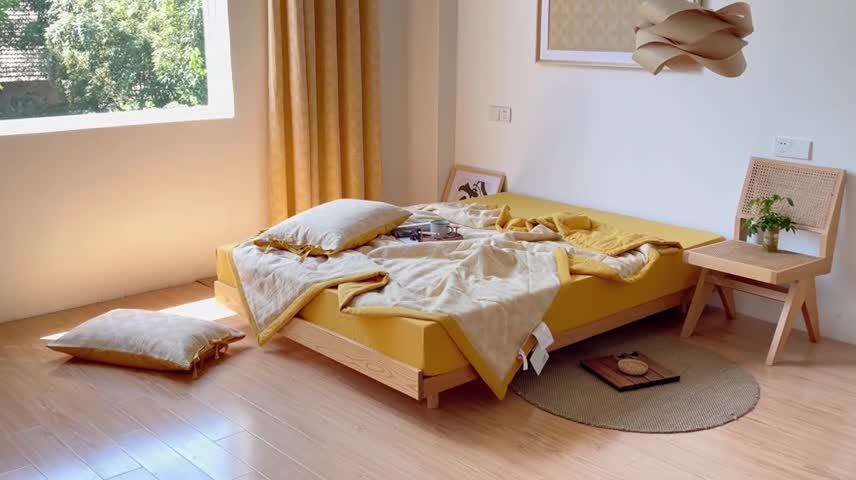 91家纺网 家纺一手货源 找家纺 安莱生活 2022新款双层纱四叶草色织大提花夏被 四叶草姜黄