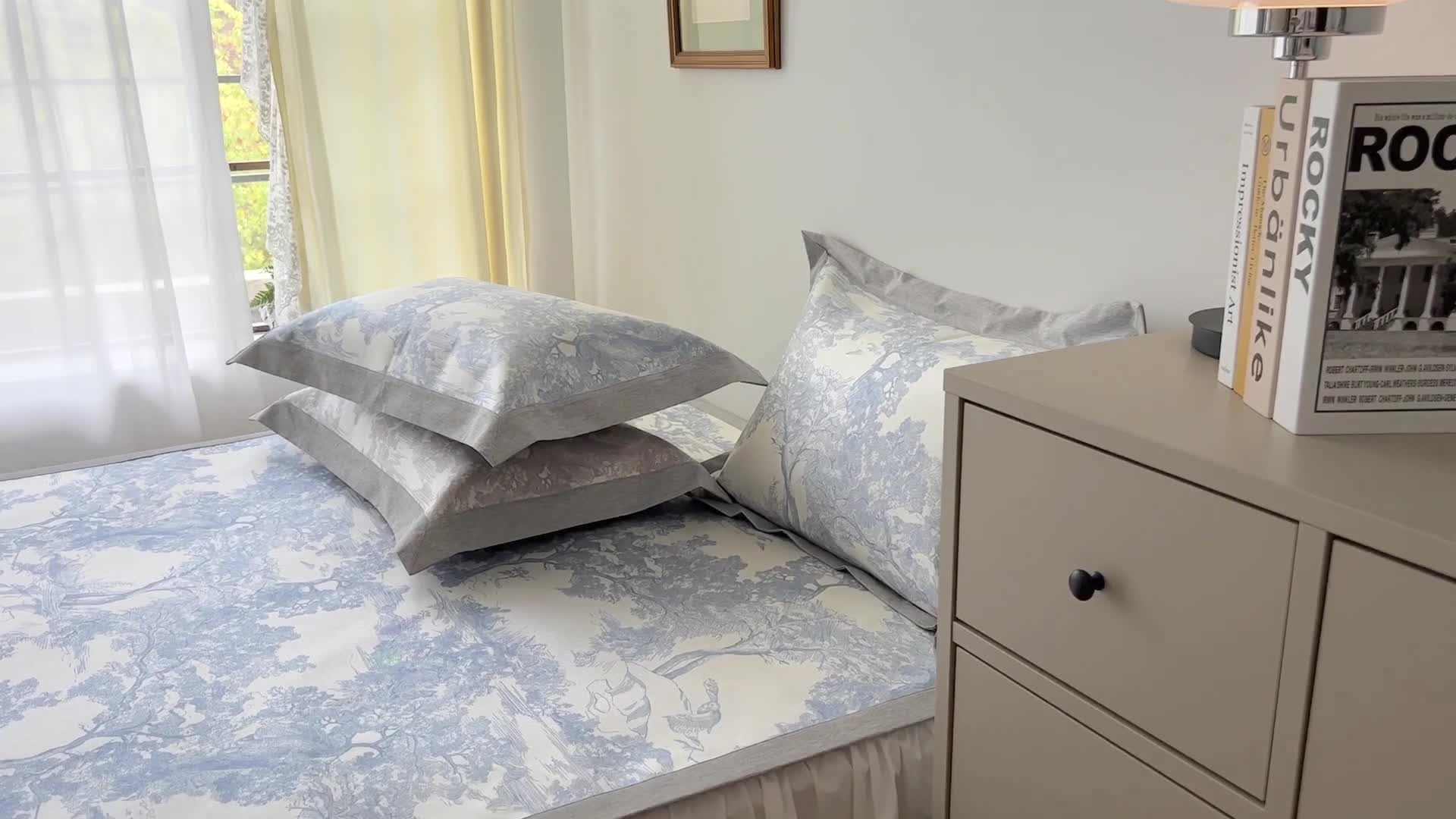 91家纺网 家纺一手货源 找家纺 时年 2022新款水洗冰露丝养生席凉席 伊纹-蓝