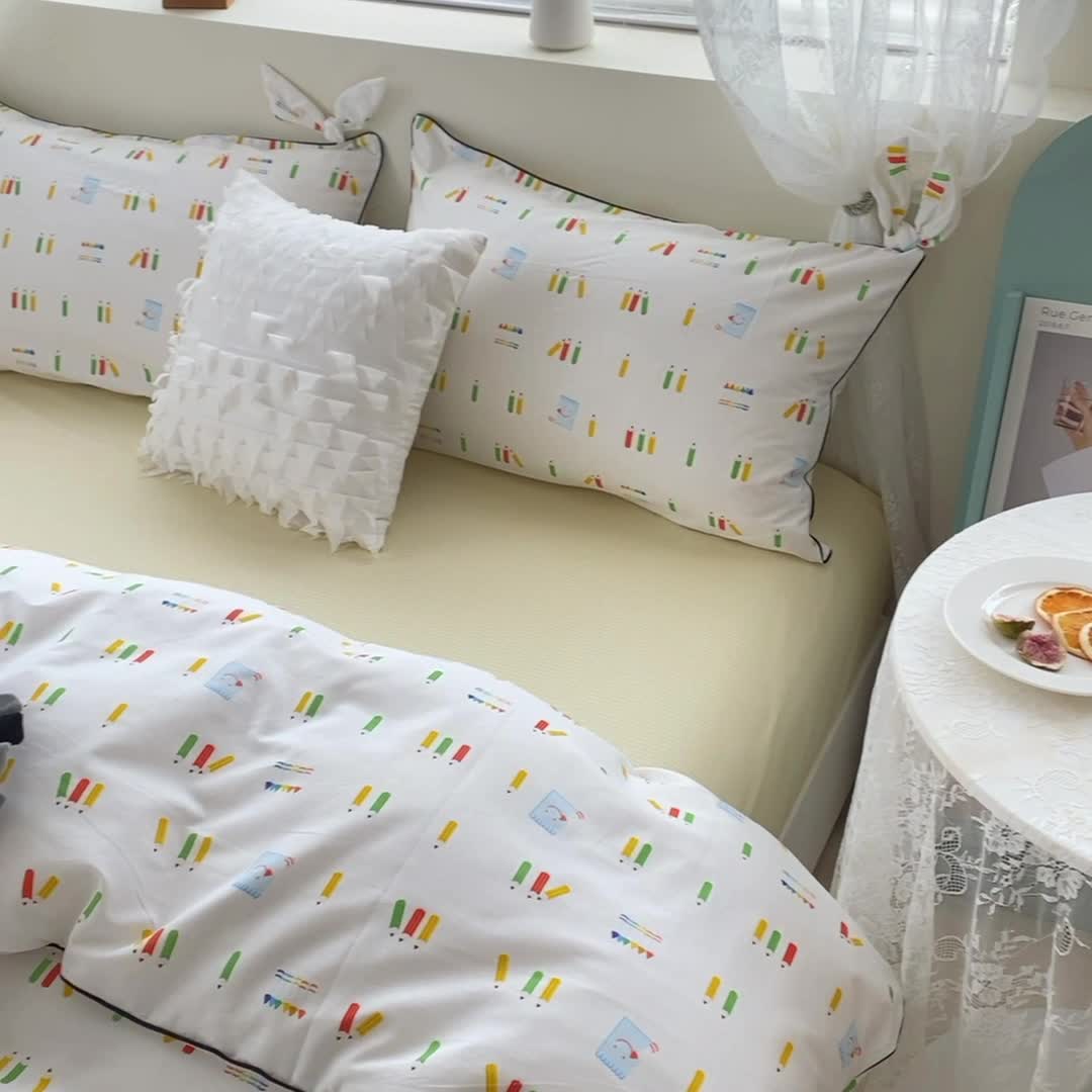 91家纺网 家纺一手货源 找家纺 一米阳光 2022新款镶边兔耳朵工艺款系列四件套 文艺时尚