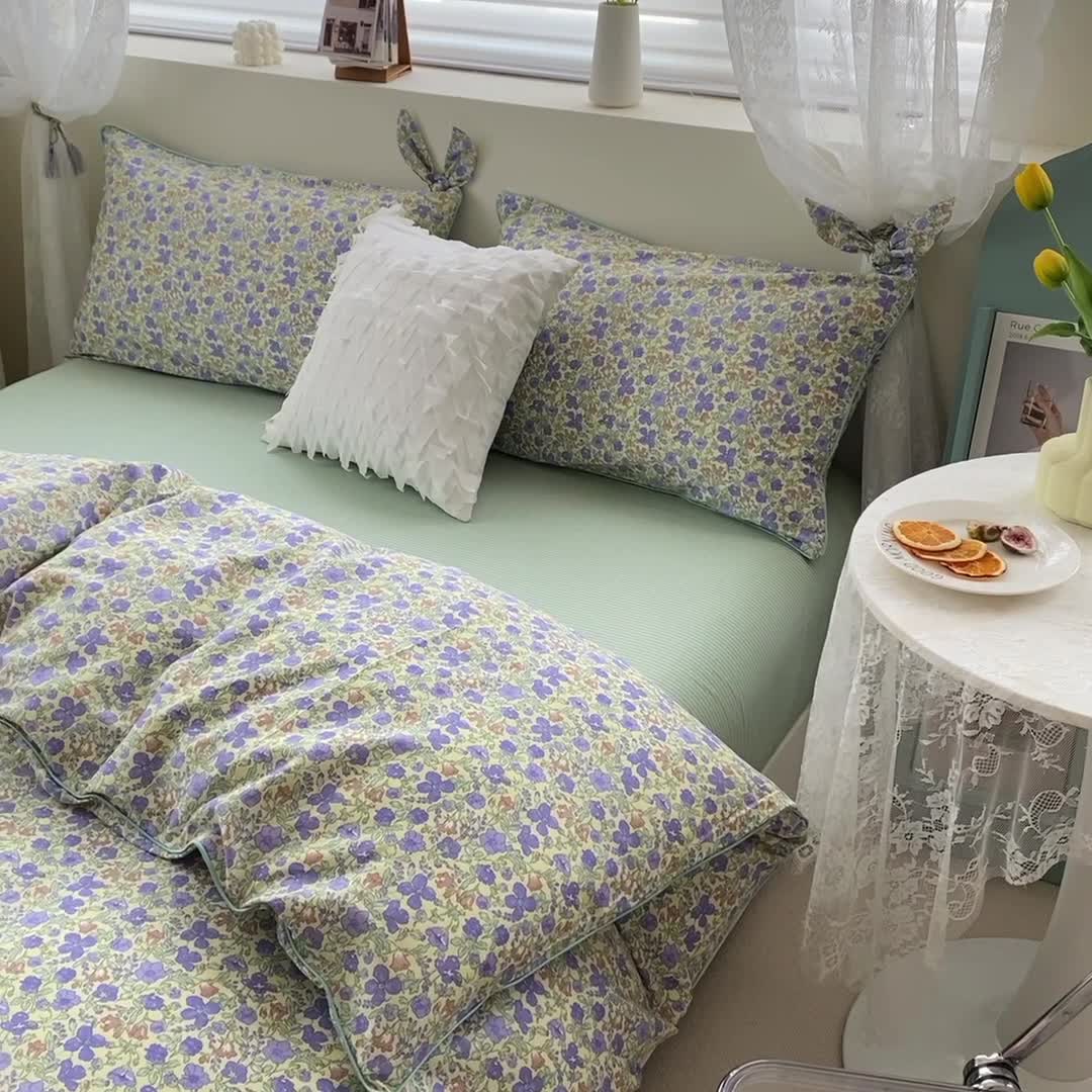 91家纺网 家纺一手货源 找家纺 一米阳光 2022新款镶边兔耳朵工艺款系列四件套 朵唯