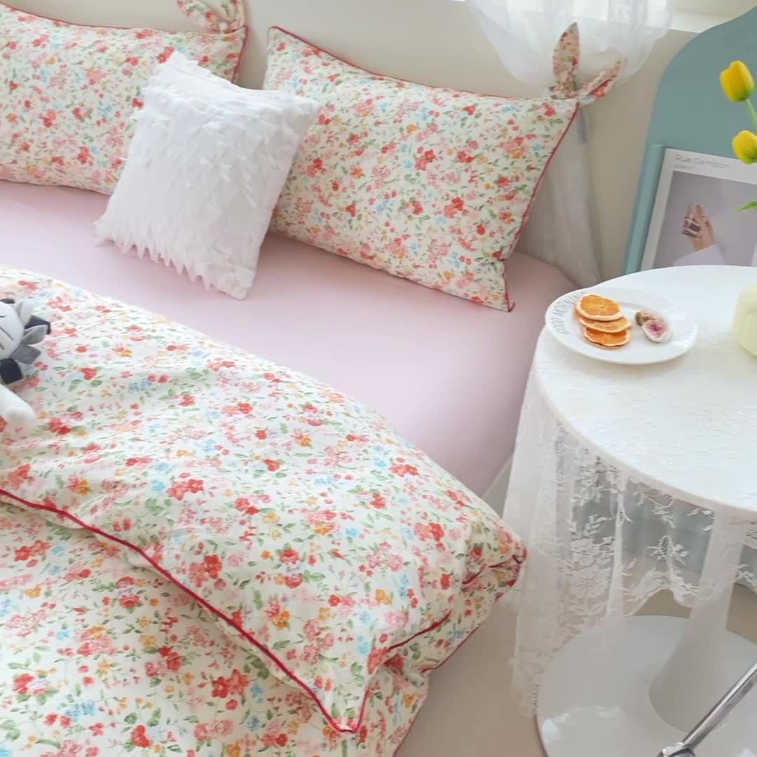 91家纺网 家纺一手货源 找家纺 一米阳光 2022新款镶边兔耳朵工艺款系列四件套 朵艺