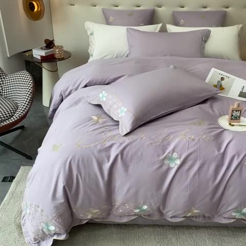 91家纺网 家纺一手货源 找家纺 安妮 2022新款全棉刺绣四件套 花颜悦色-紫