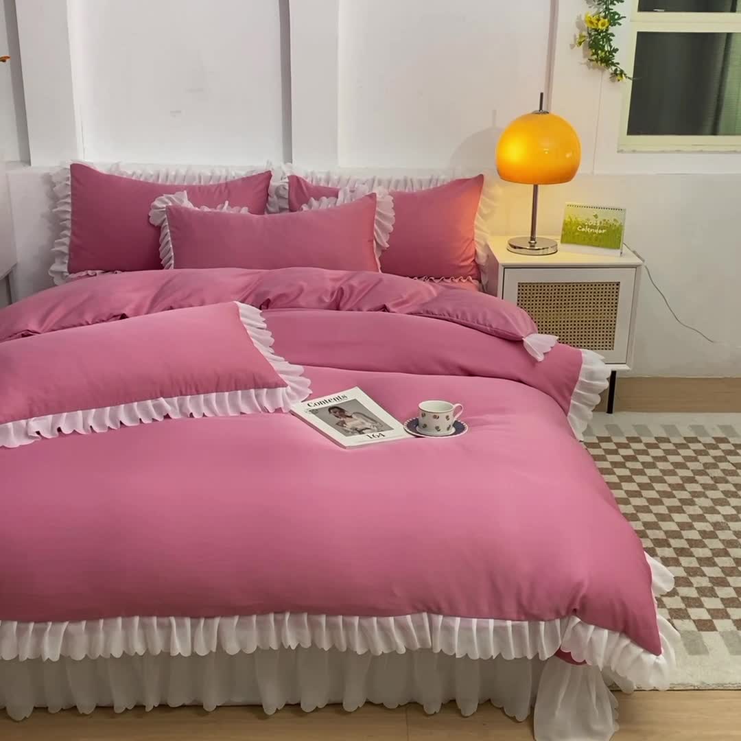 91家纺网 家纺一手货源 找家纺 梦之岛 2022新款挚爱水洗真丝四件套 挚爱-玫红